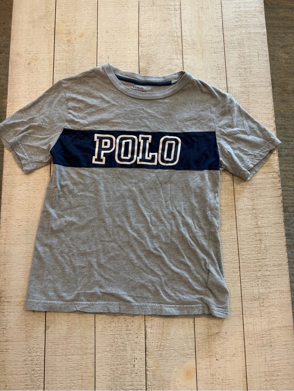 Polo by Ralph Lauren Gray Crewneck T-Shirt with Navy Chest Panel Boys M (10/12)